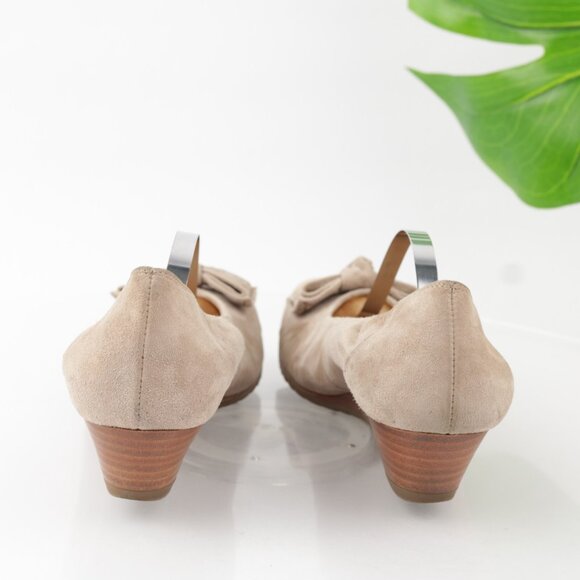 Paul Green Womens Nola Slip On Shoes Size 10 Tan Suede Rose Gold Low Wedge Bows - Picture 4 of 15